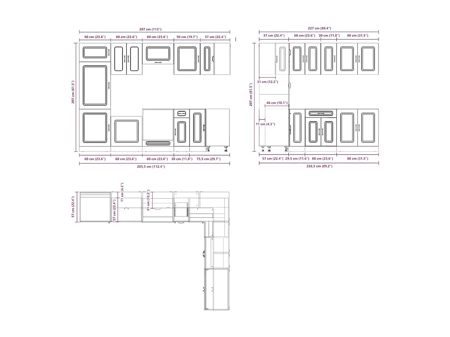 14 peças armário de cozinha conjunto Kalmar preto