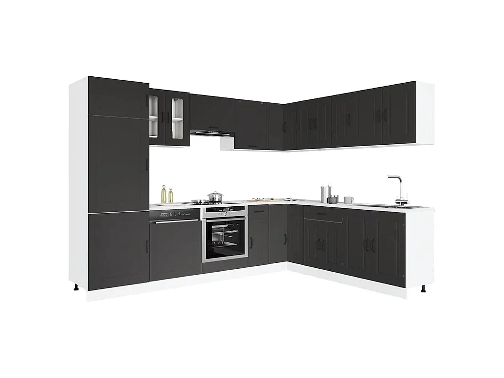 Set Mobili da Cucina 14 pz Kalmar Neri Legno Multistrato