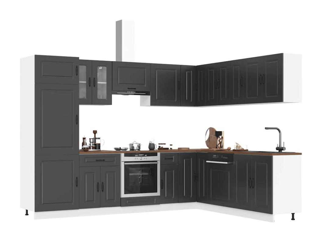 Set Mobili da Cucina 14 pz Kalmar Neri Legno Multistrato
