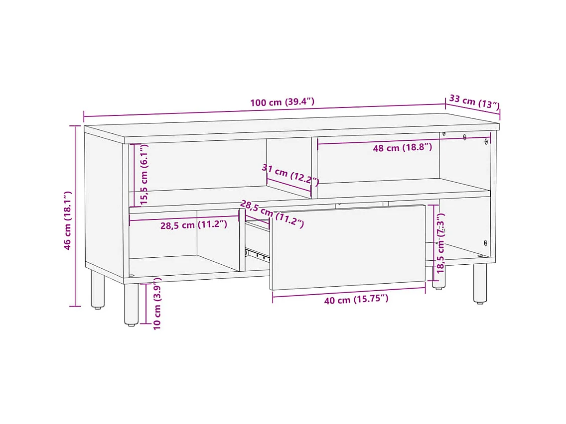 Mobile Porta TV Nero 100x33x46 cm in Legno Multistrato