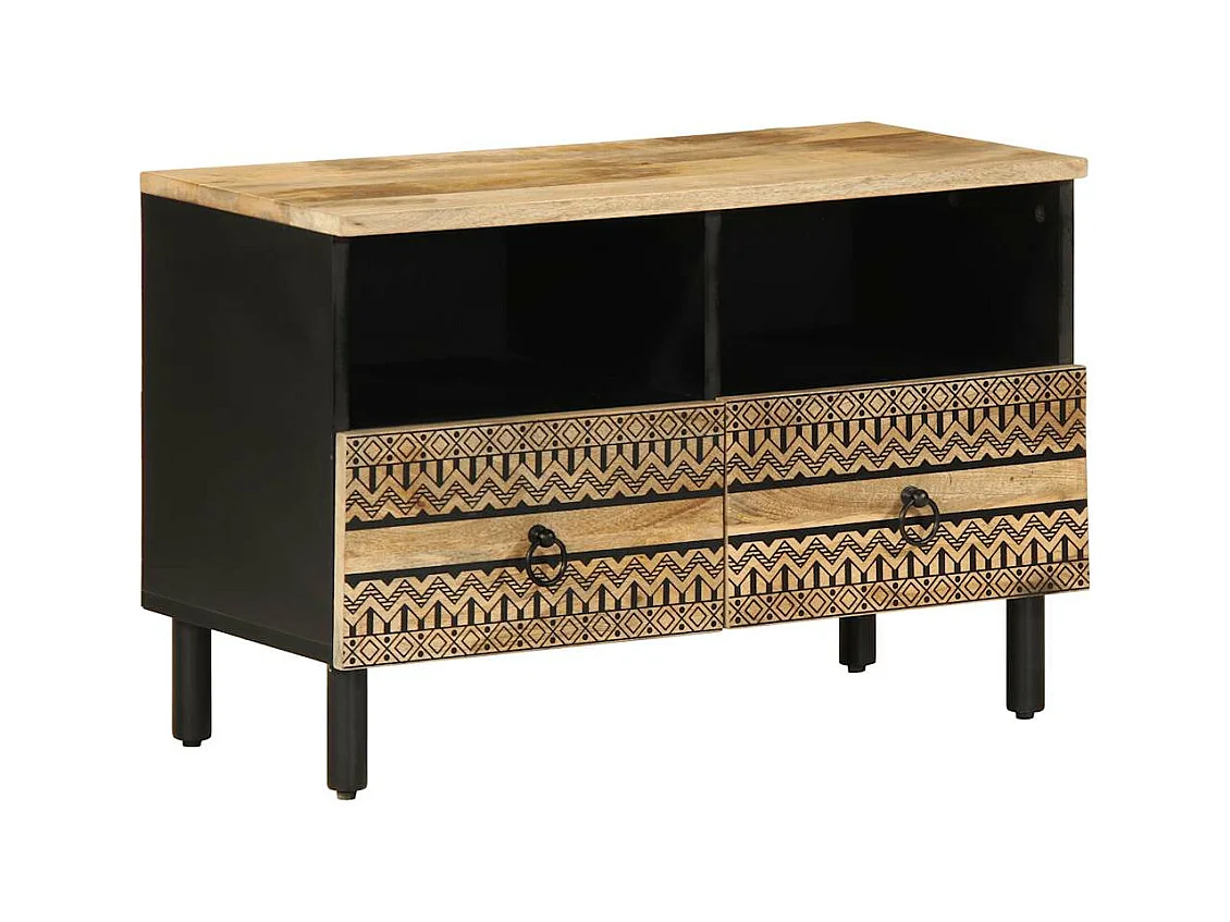 Meuble TV noir 70x33,5x46 cm bois massif manguier brut