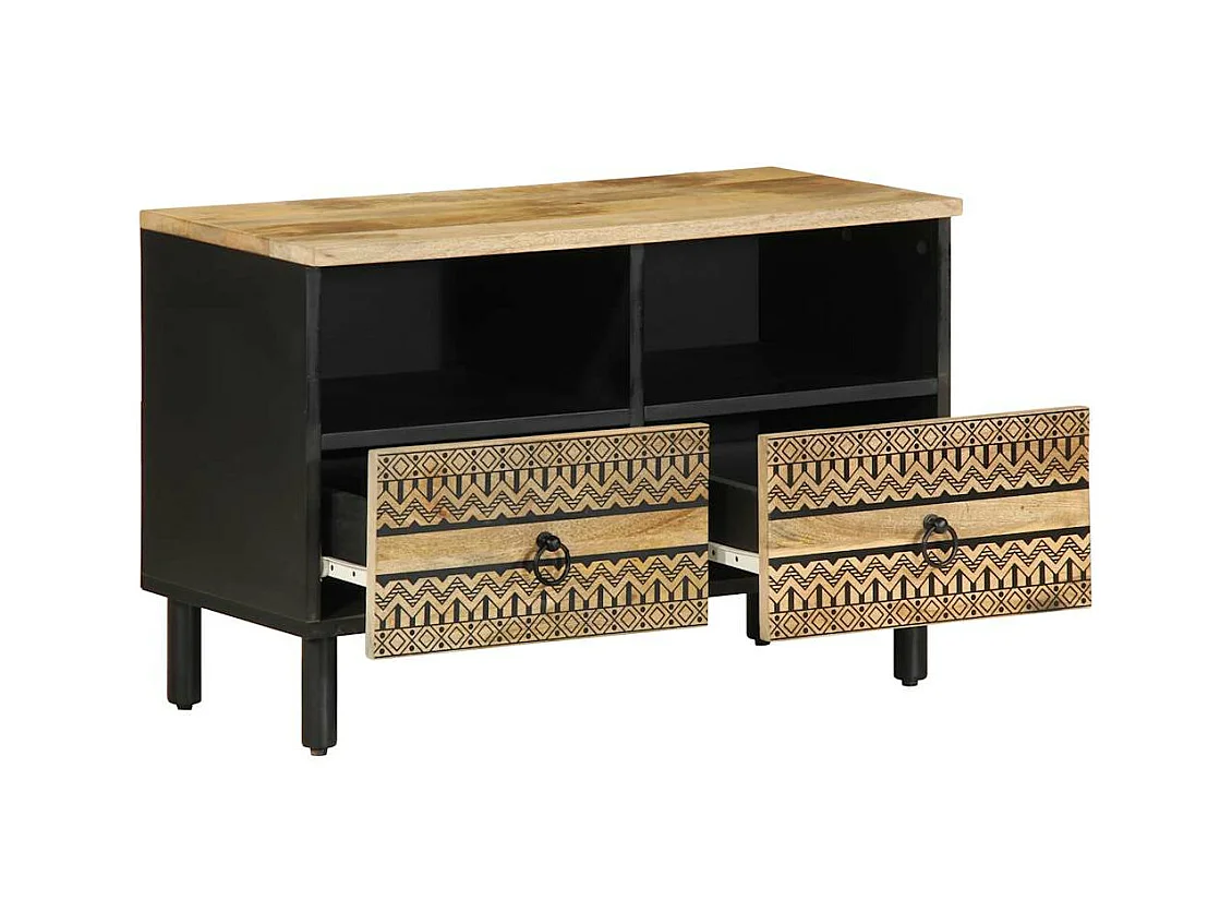 Meuble TV noir 70x33,5x46 cm bois massif manguier brut