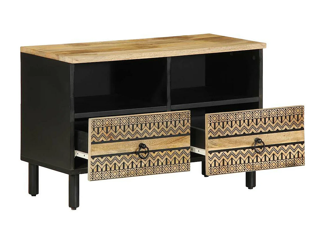 TV-Schrank Schwarz 70x33,5x46 cm Raues Mangoholz