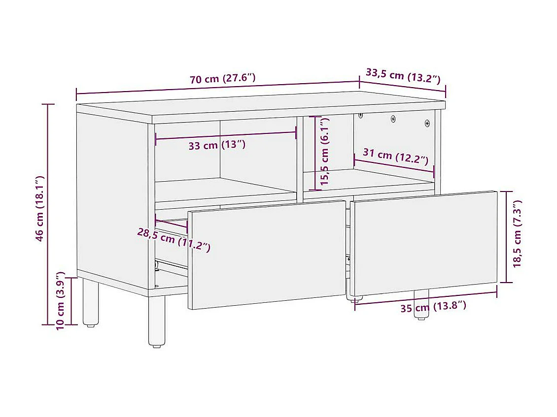 TV-Schrank Schwarz 70x33,5x46 cm Raues Mangoholz