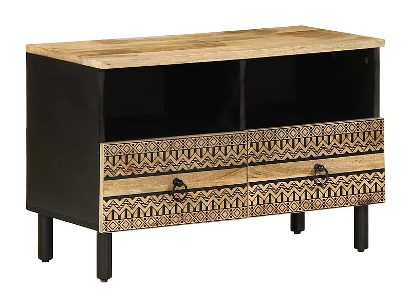 TV-Schrank Schwarz 70x33,5x46 cm Raues Mangoholz