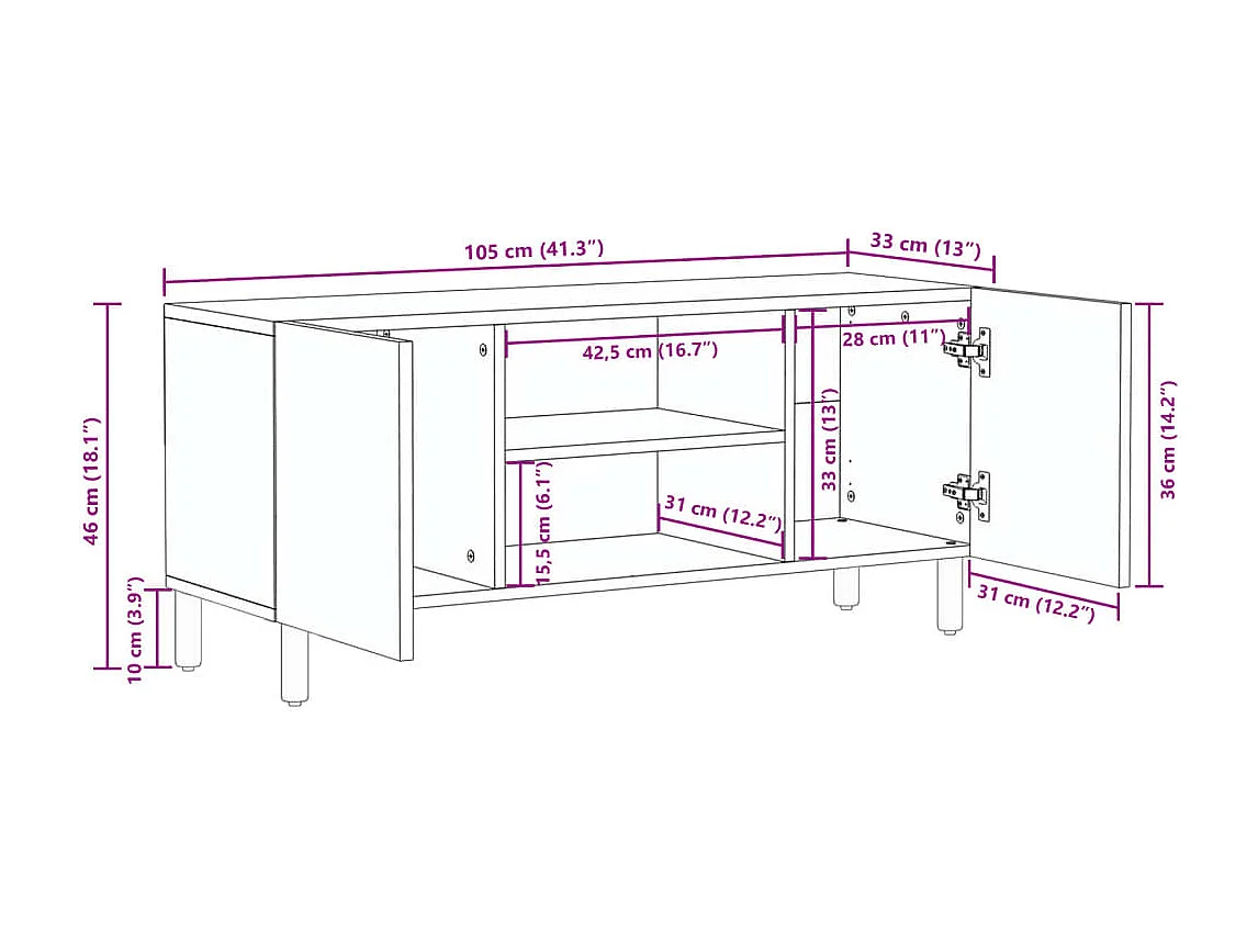 Mobile Porta TV Nero 105x33x46 cm in Legno Multistrato