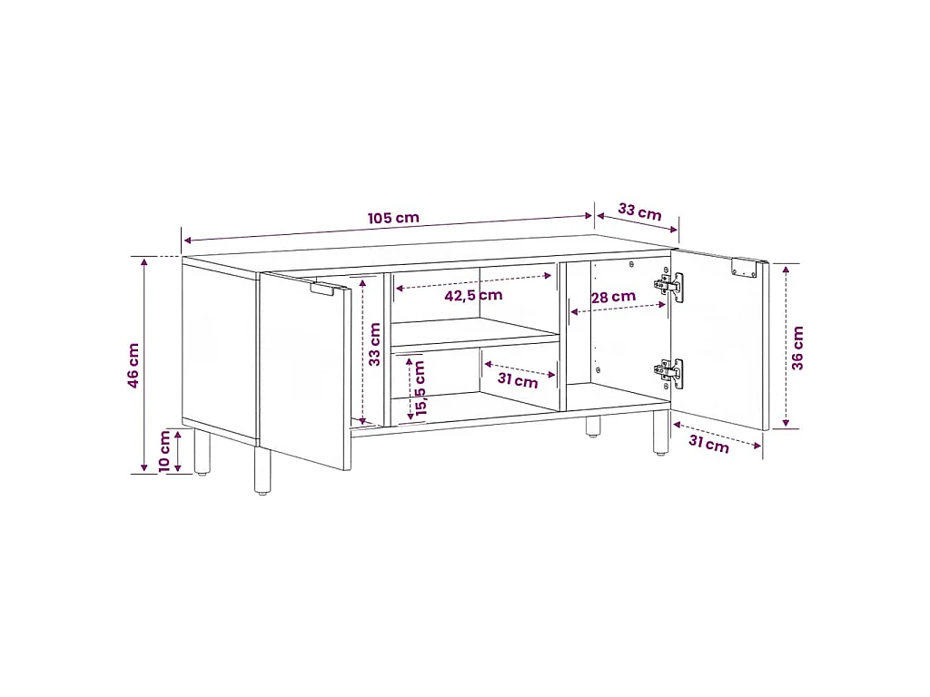 Meuble TV noir 105x33x46 cm bois d'ingénierie