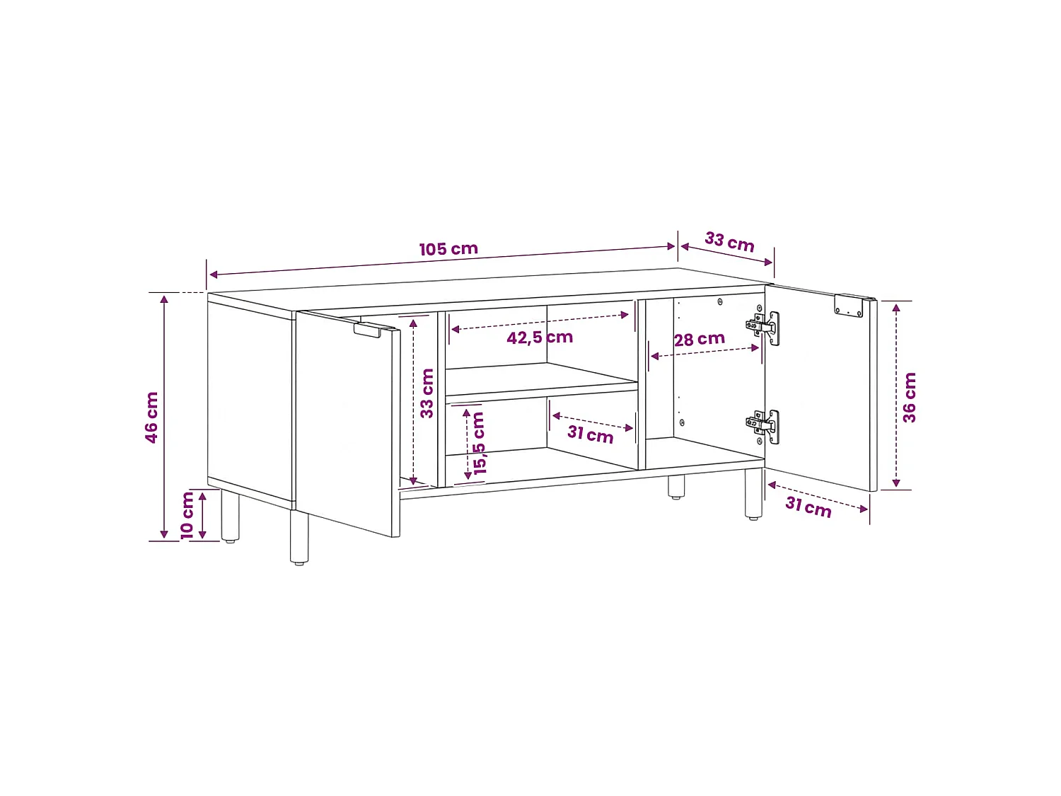 Mobile Porta TV Nero 105x33x46 cm in Legno Multistrato