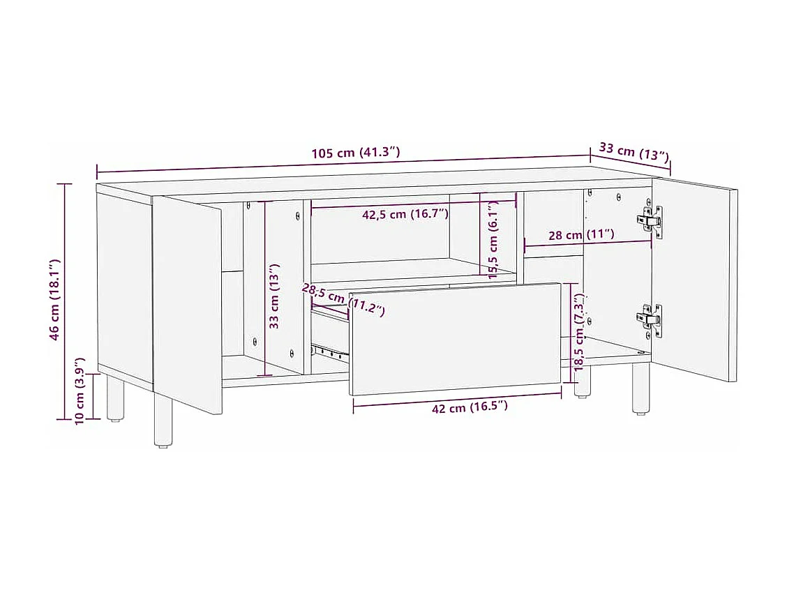 Meuble TV marron 105x33x46 cm Bois massif de manguier