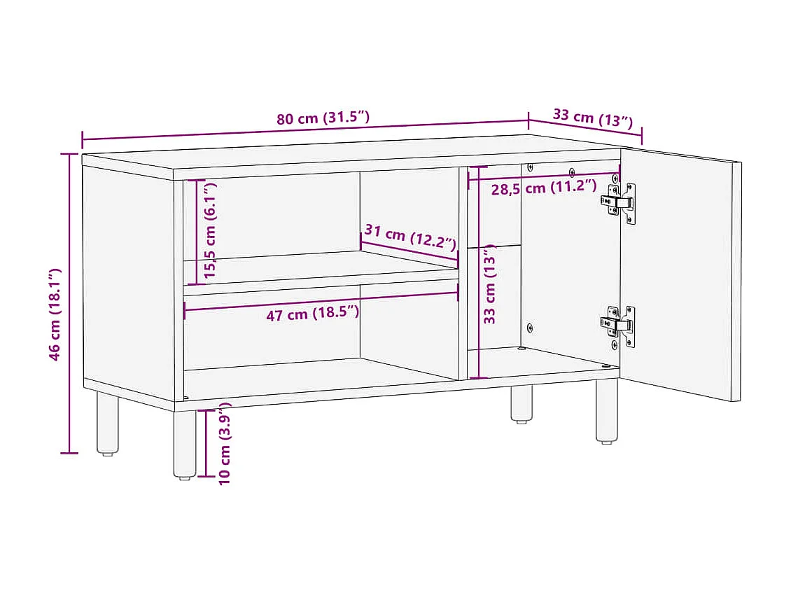 Mobile Porta TV Nero 80x33x46 cm in Legno Multistrato