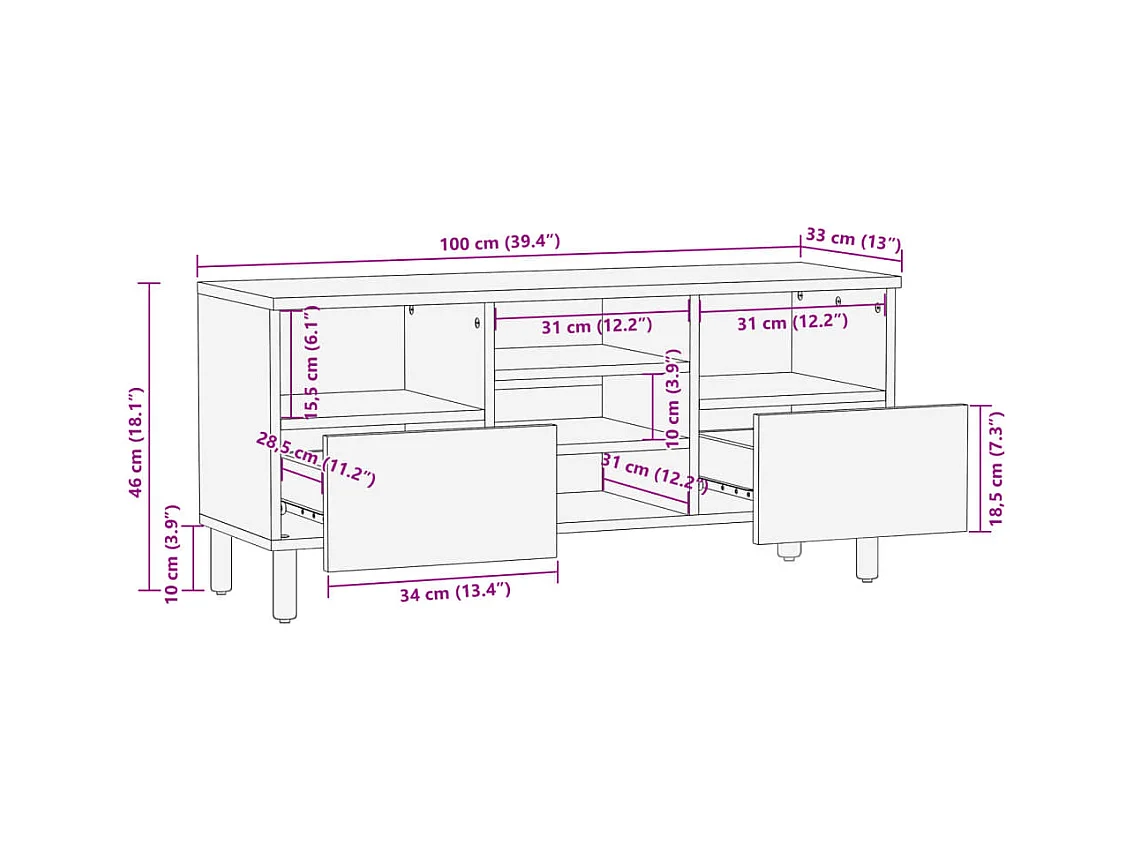 Tv-meubel 100x33x46 cm bewerkt hout zwart