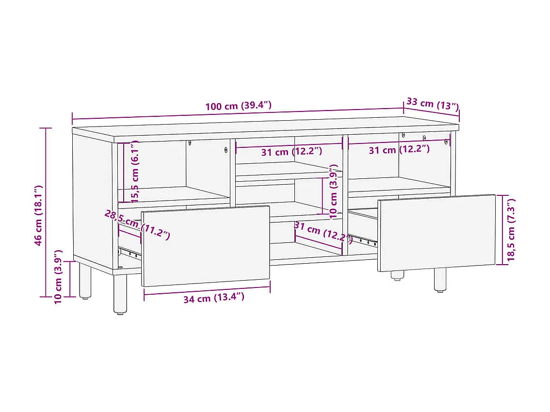 TV-Schrank Schwarz 100x33x46 cm Holzwerkstoff