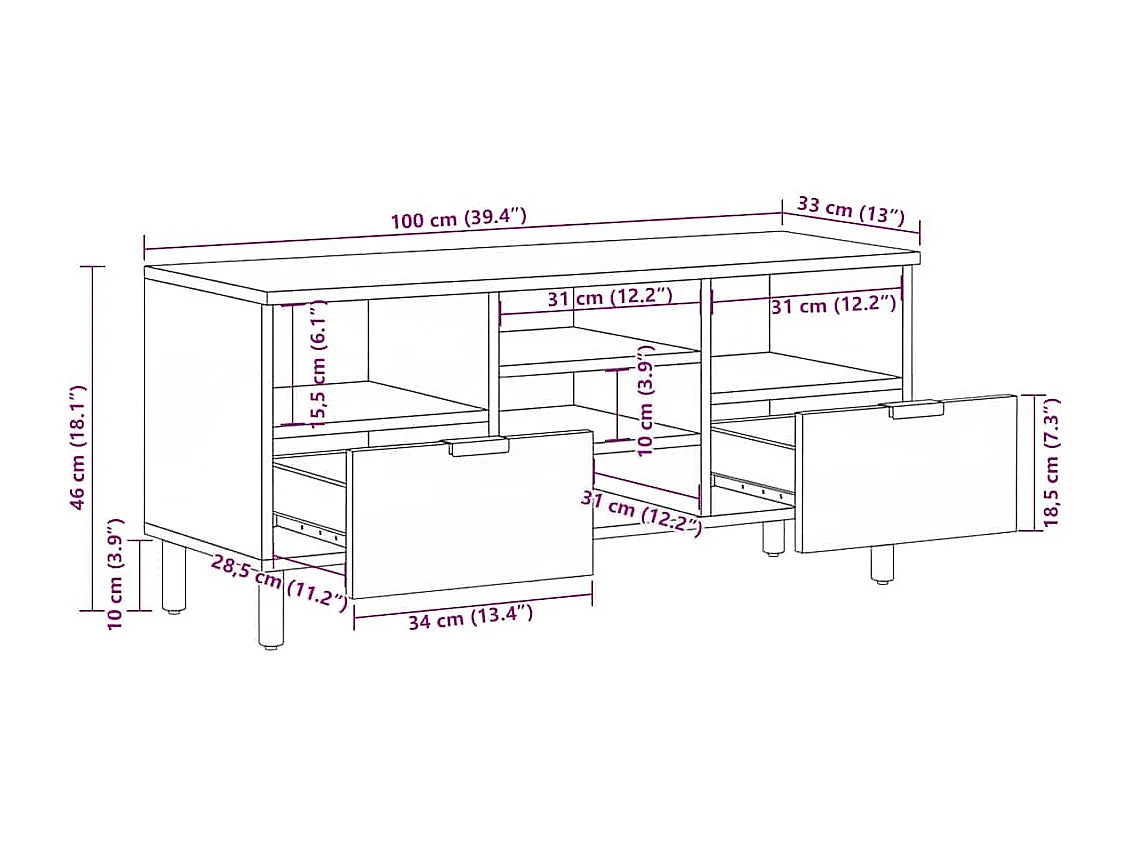 Mobile Porta TV Nero 100x33x46 cm in Legno Multistrato
