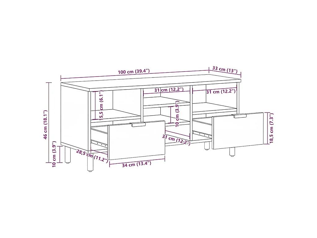 Mobile Porta TV Nero 100x33x46 cm in Legno Multistrato