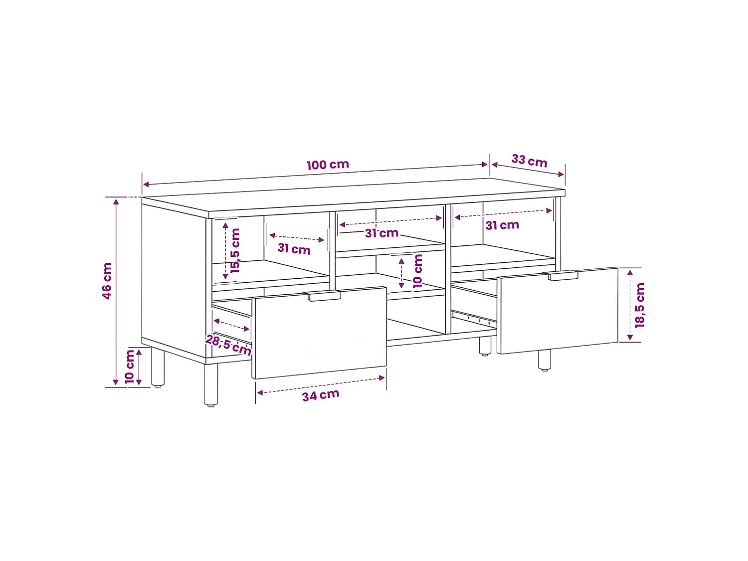 TV-Schrank Schwarz 100x33x46 cm Holzwerkstoff