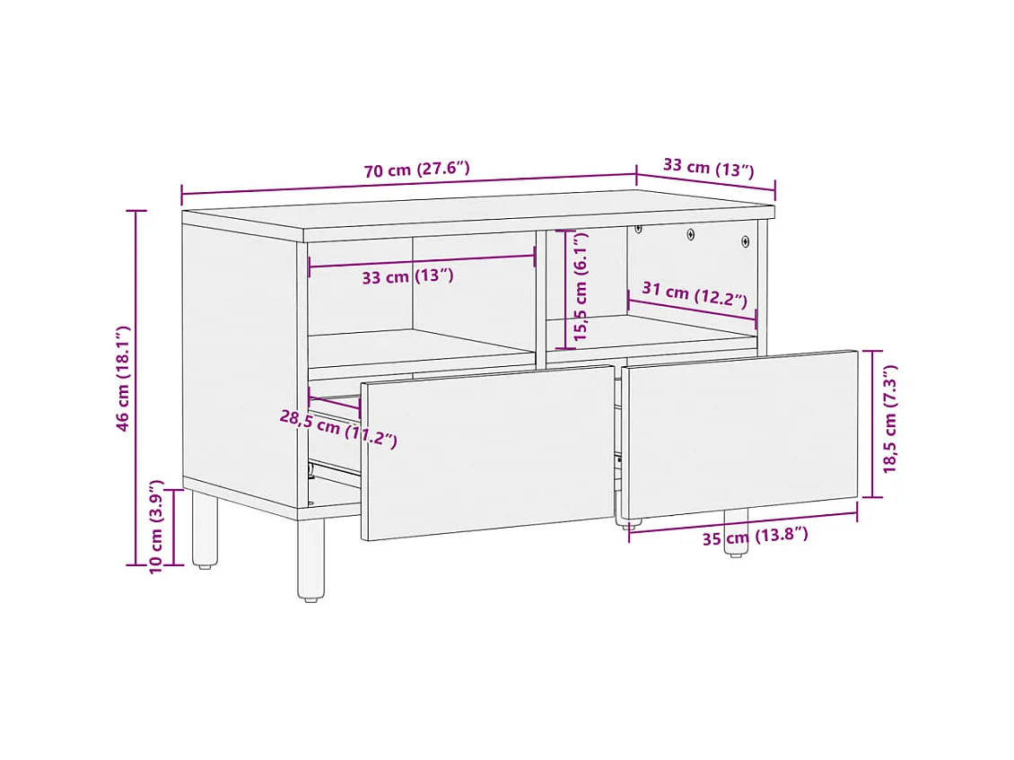 Tv-meubel 70x33x46 cm bewerkt hout zwart