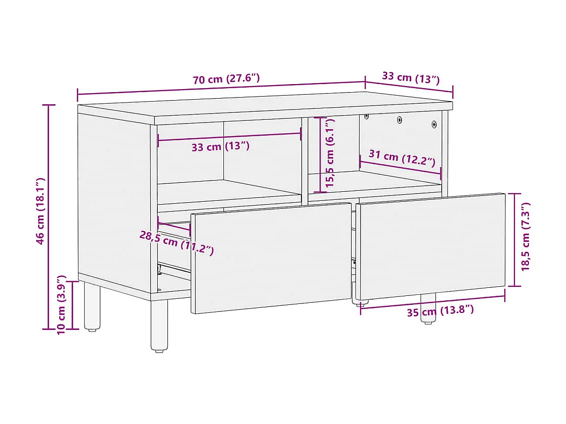 TV-Schrank Schwarz 70x33x46 cm Holzwerkstoff