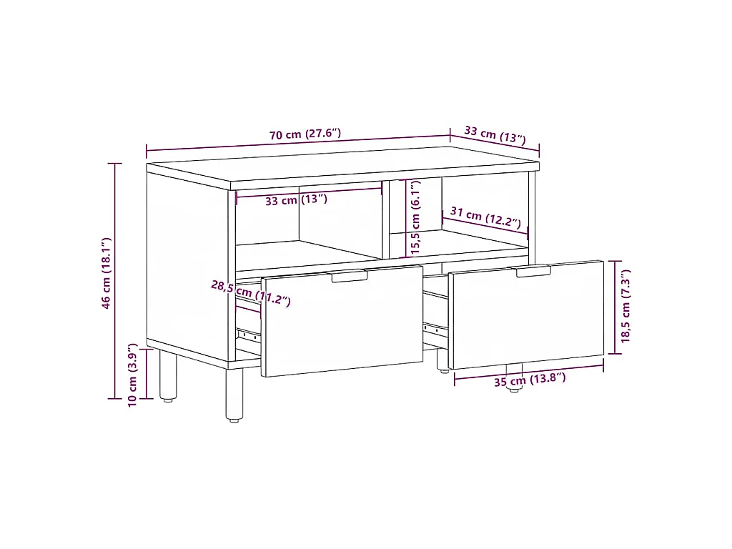 Mobile Porta TV Nero 70x33x46 cm in Legno Multistrato