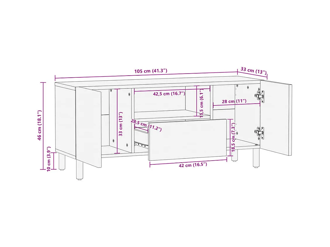 Mobile Porta TV Nero 105x33x46 cm in Legno Multistrato