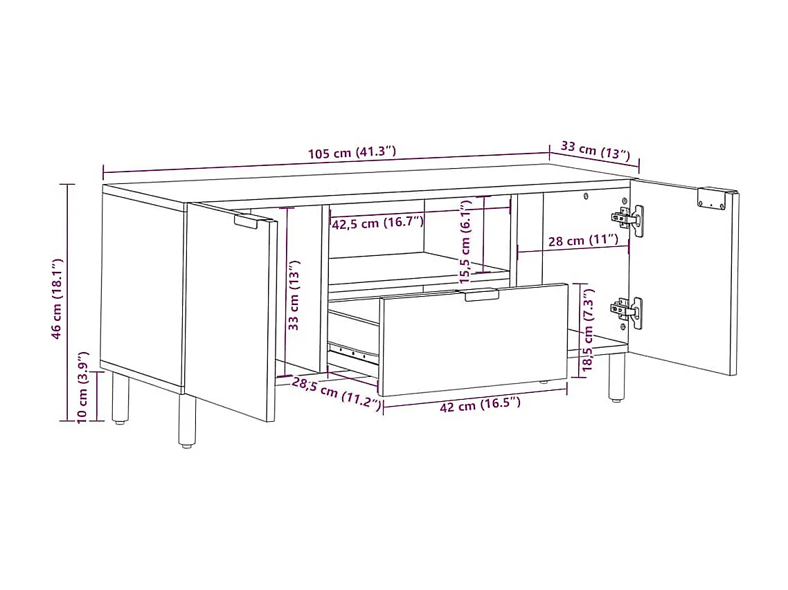 Meuble TV noir 105x33x46 cm bois d'ingénierie
