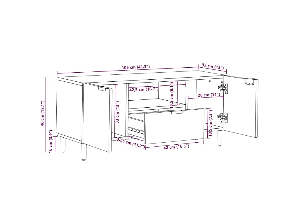 Mobile Porta TV Nero 105x33x46 cm in Legno Multistrato