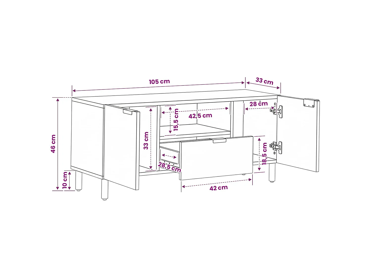 Mobile Porta TV Nero 105x33x46 cm in Legno Multistrato