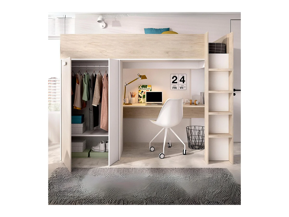 Cama estudio Spylo con mesa de estudio + armario natural 177x205x112 cm