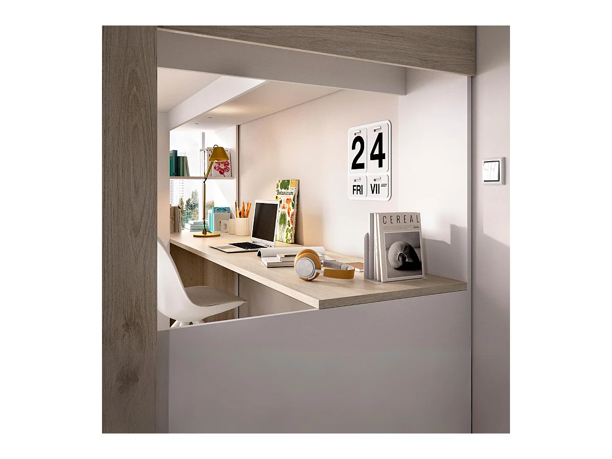 Cama estudio Spylo con mesa de estudio + armario natural 177x205x112 cm