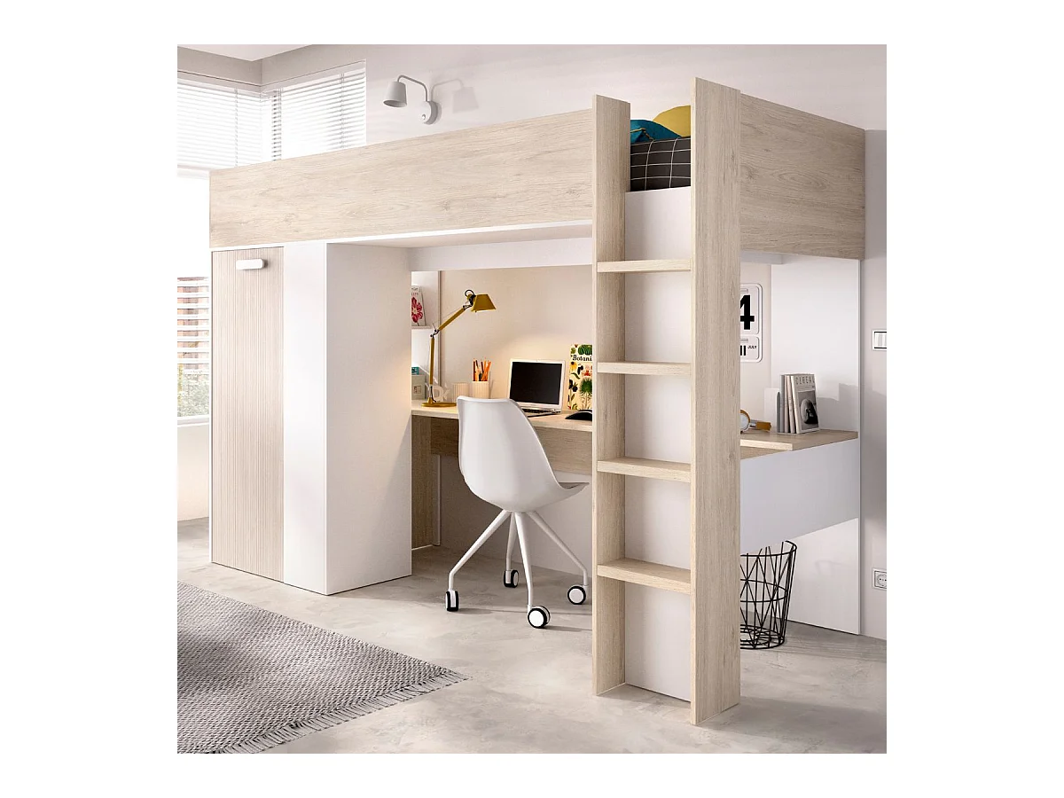 Cama estudio Spylo con mesa de estudio + armario natural 177x205x112 cm