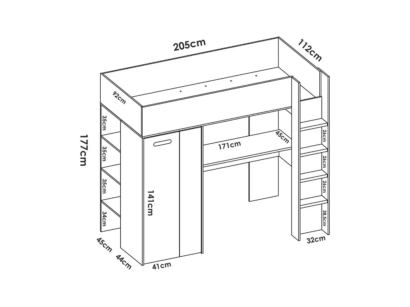 Cama estudio Spylo con mesa de estudio + armario natural 177x205x112 cm