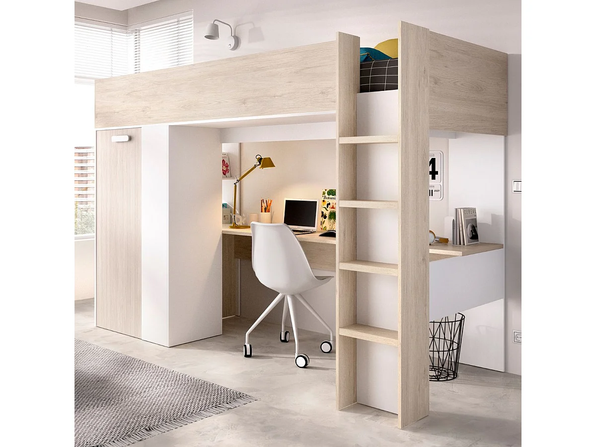 Cama estudio Spylo con mesa de estudio + armario natural 177x205x112 cm