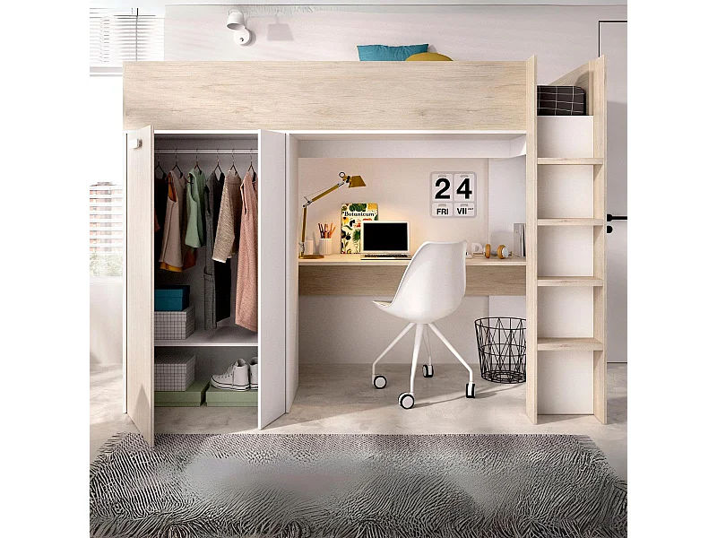 Cama estudio Spylo con mesa de estudio + armario natural 177x205x112 cm
