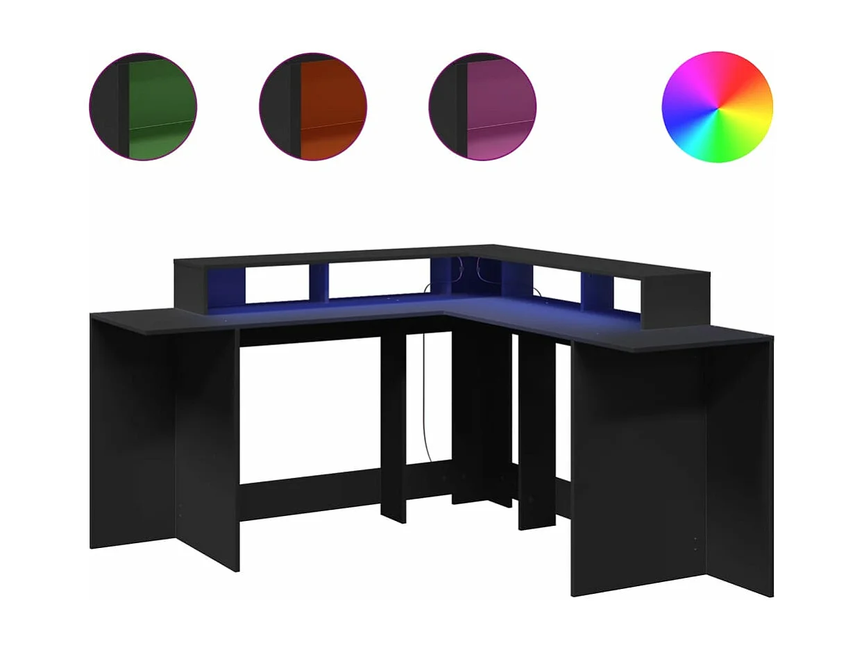 Bureau met LED-verlichting 152x152x91 cm bewerkt hout zwart