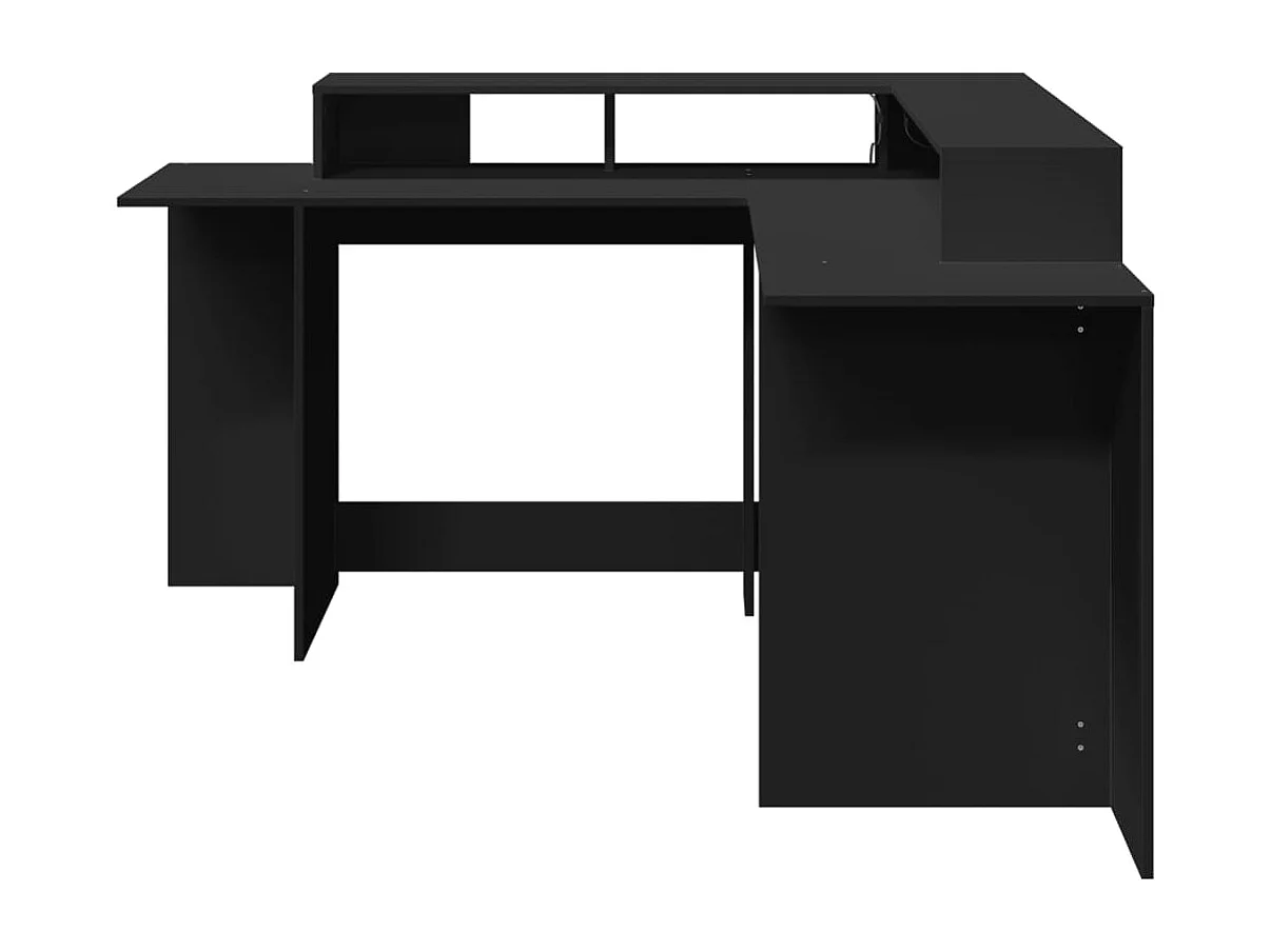 Bureau met LED-verlichting 152x152x91 cm bewerkt hout zwart
