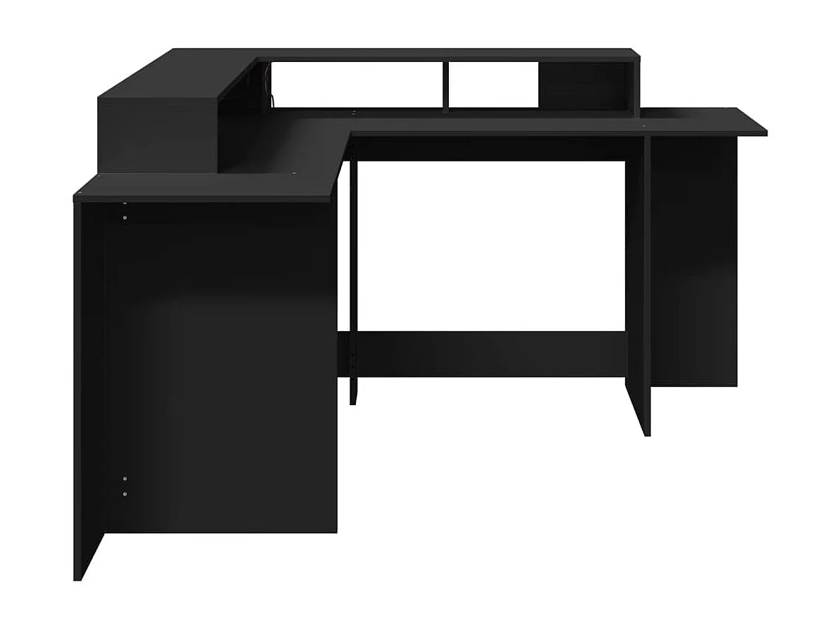Bureau met LED-verlichting 152x152x91 cm bewerkt hout zwart