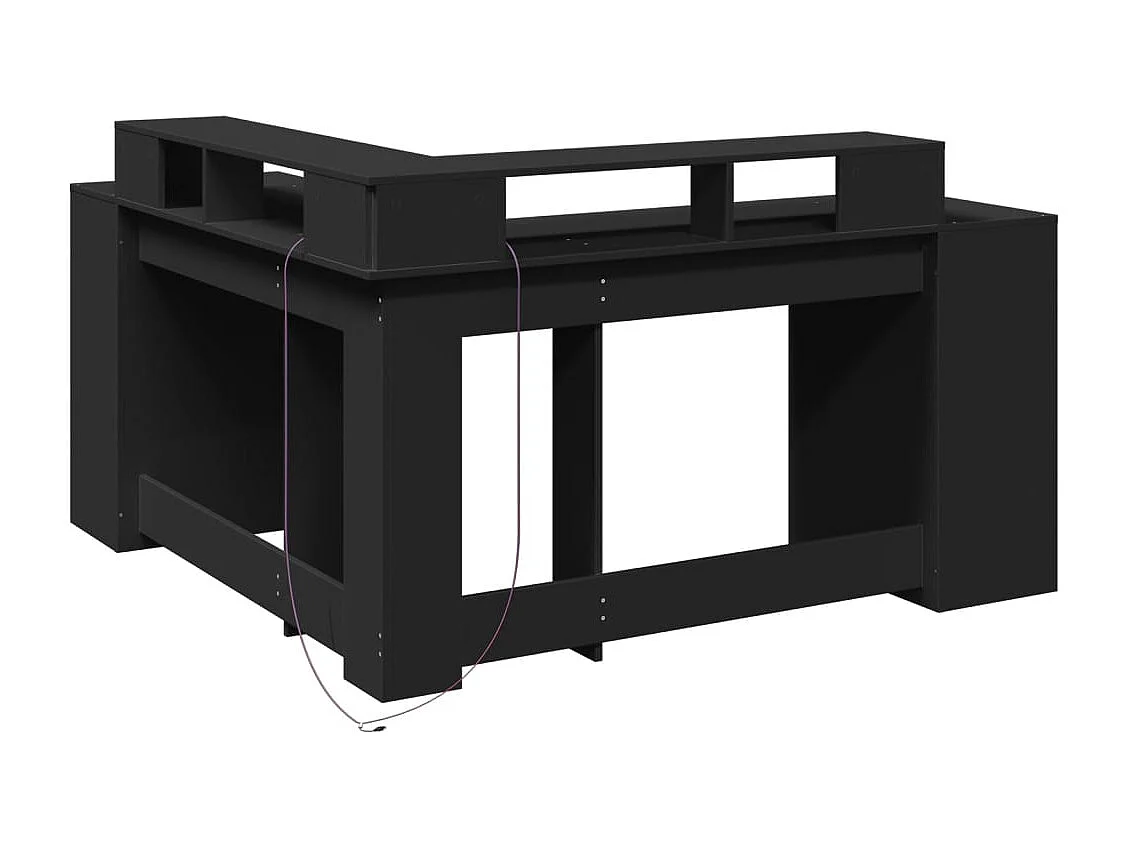 Bureau met LED-verlichting 152x152x91 cm bewerkt hout zwart