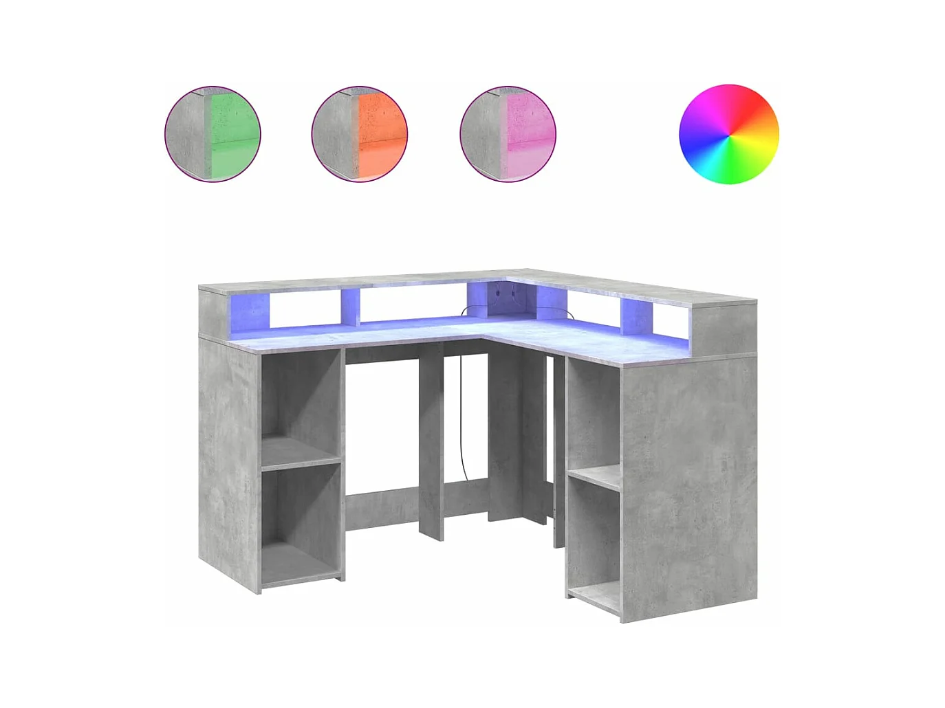 Bureau met LED-verlichting 130x130x91 cm hout betongrijs