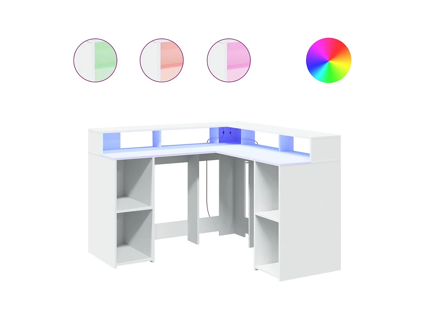 Bureau met LED-verlichting 130x130x91 cm bewerkt hout wit