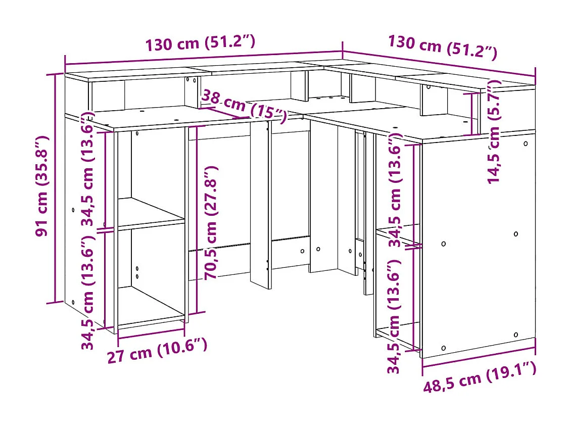 LED-Schreibtisch Weiß 130x130x91 cm Holzwerkstoff