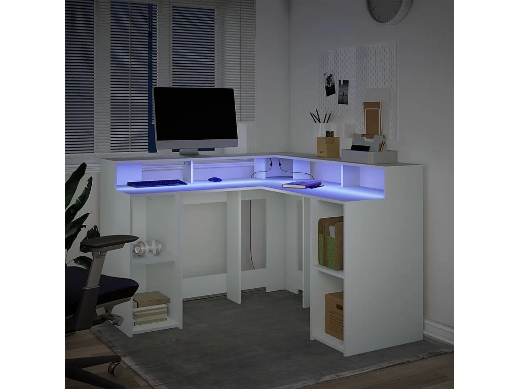 LED-Schreibtisch Weiß 130x130x91 cm Holzwerkstoff