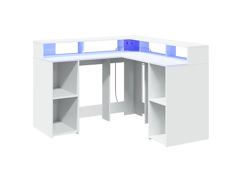 Bureau avec lumières LED blanc 130x130x91 cm bois d'ingénierie