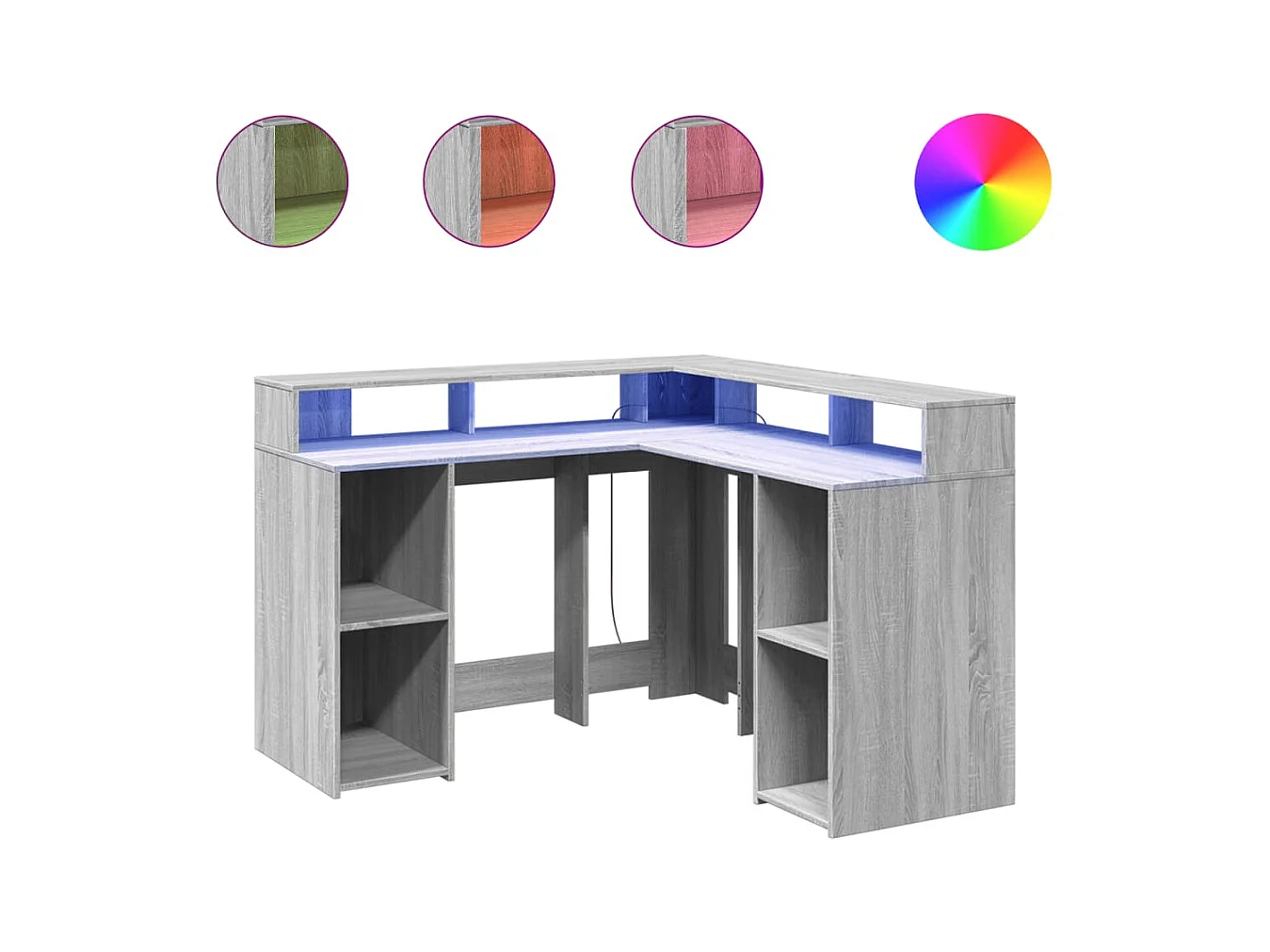 Bureau met LED-verlichting 130x130x91 cm hout grijs sonoma
