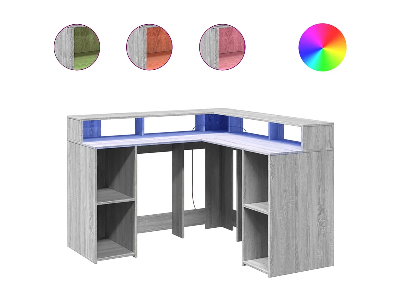 LED-Schreibtisch Grau Sonoma 130x130x91 cm Holzwerkstoff