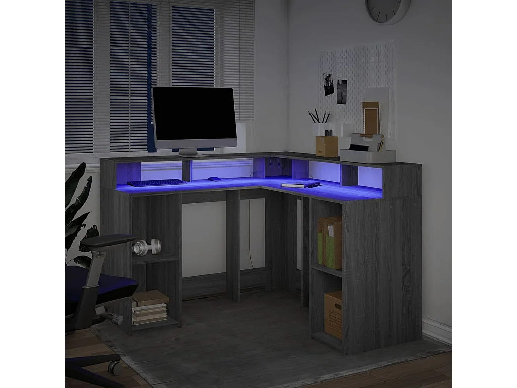 LED-Schreibtisch Grau Sonoma 130x130x91 cm Holzwerkstoff