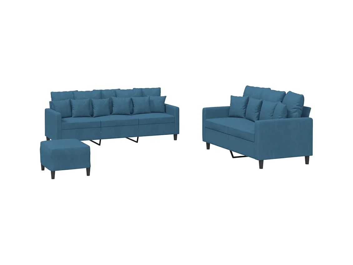 Juego de sofás con cojines 3 piezas terciopelo azul