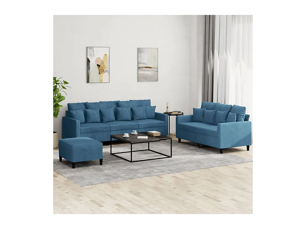 Ensemble de canapés 3 pcs avec coussins Bleu Velours