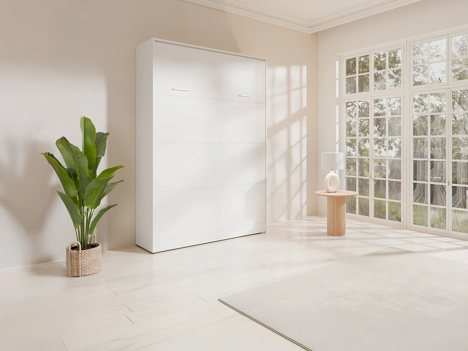 Lit escamotable 140 x 200 cm - Ouverture verticale manuelle - Blanc - BEGANIO