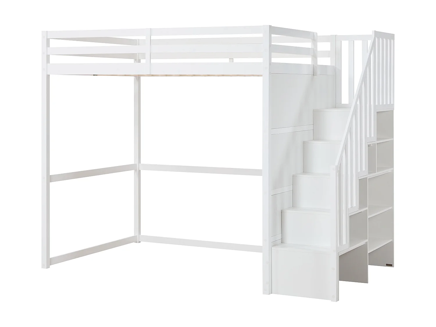 Lit mezzanine 140 x 190 cm - Pin et MDF - Blanc - MENIZI