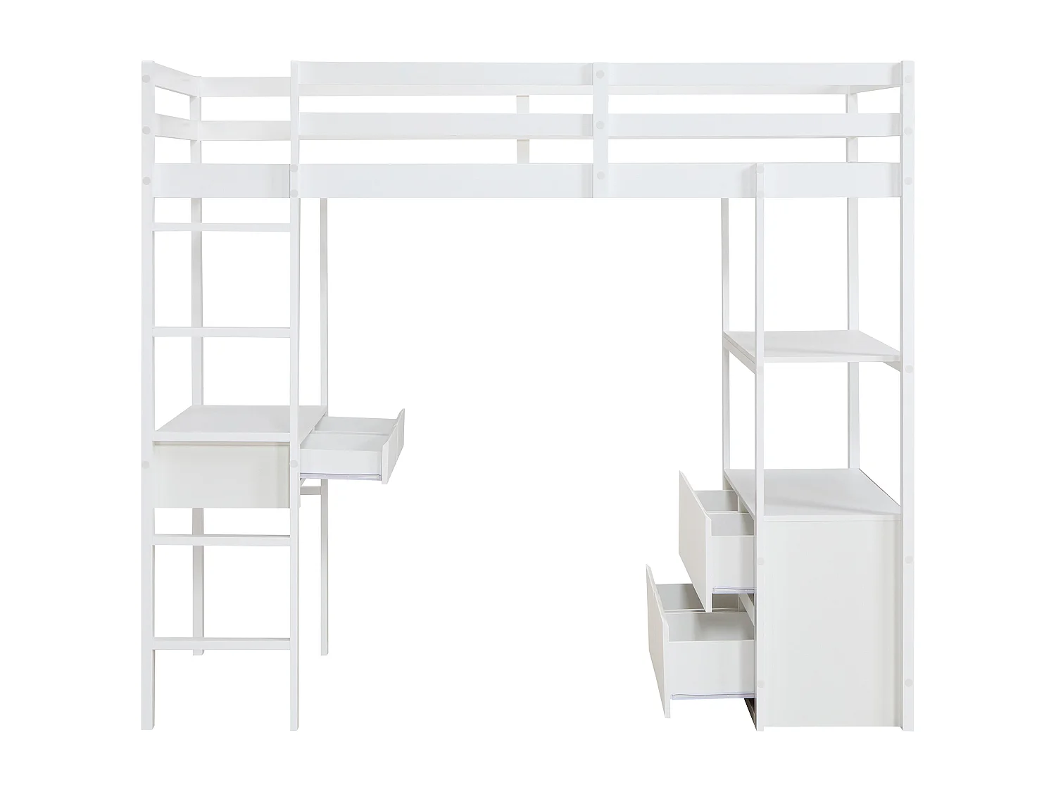 Lit mezzanine 90 x 190 cm avec bureau et rangements - Pin et MDF - Blanc - KALIZI
