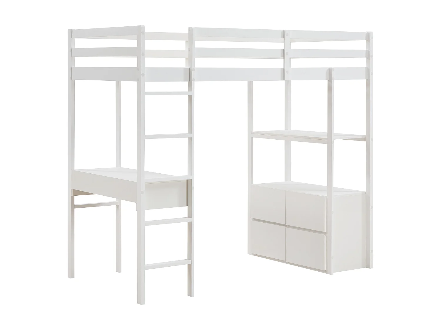 Lit mezzanine 90 x 190 cm avec bureau et rangements - Pin et MDF - Blanc - KALIZI
